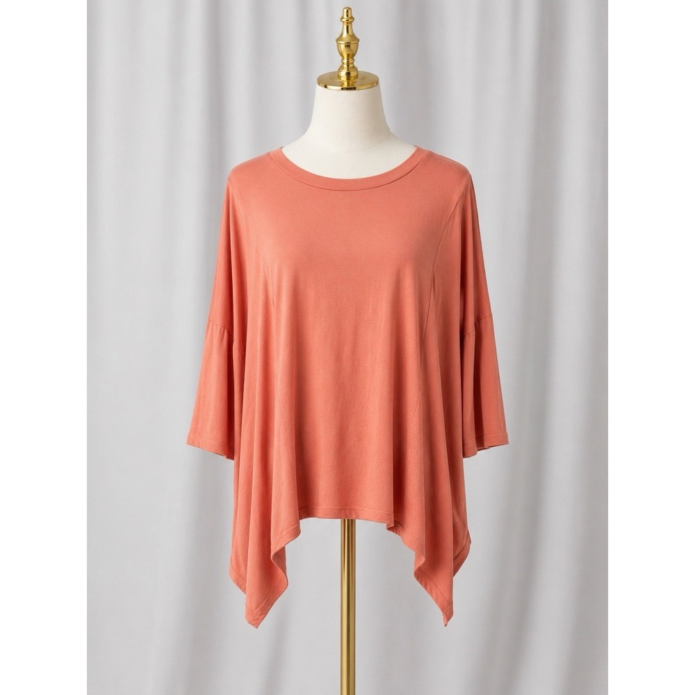 IMAN Global Chic Flowy Dolman Sleeve Rayon Knit Popover Top‎ Coral Orange Large